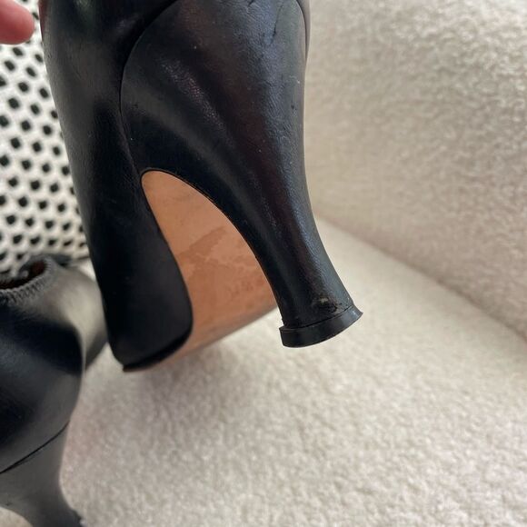 Vintage High Cut Evan Picone Black Leather Tassel Whipstitch Heels Shoes 9.5 - Picture 9 of 10